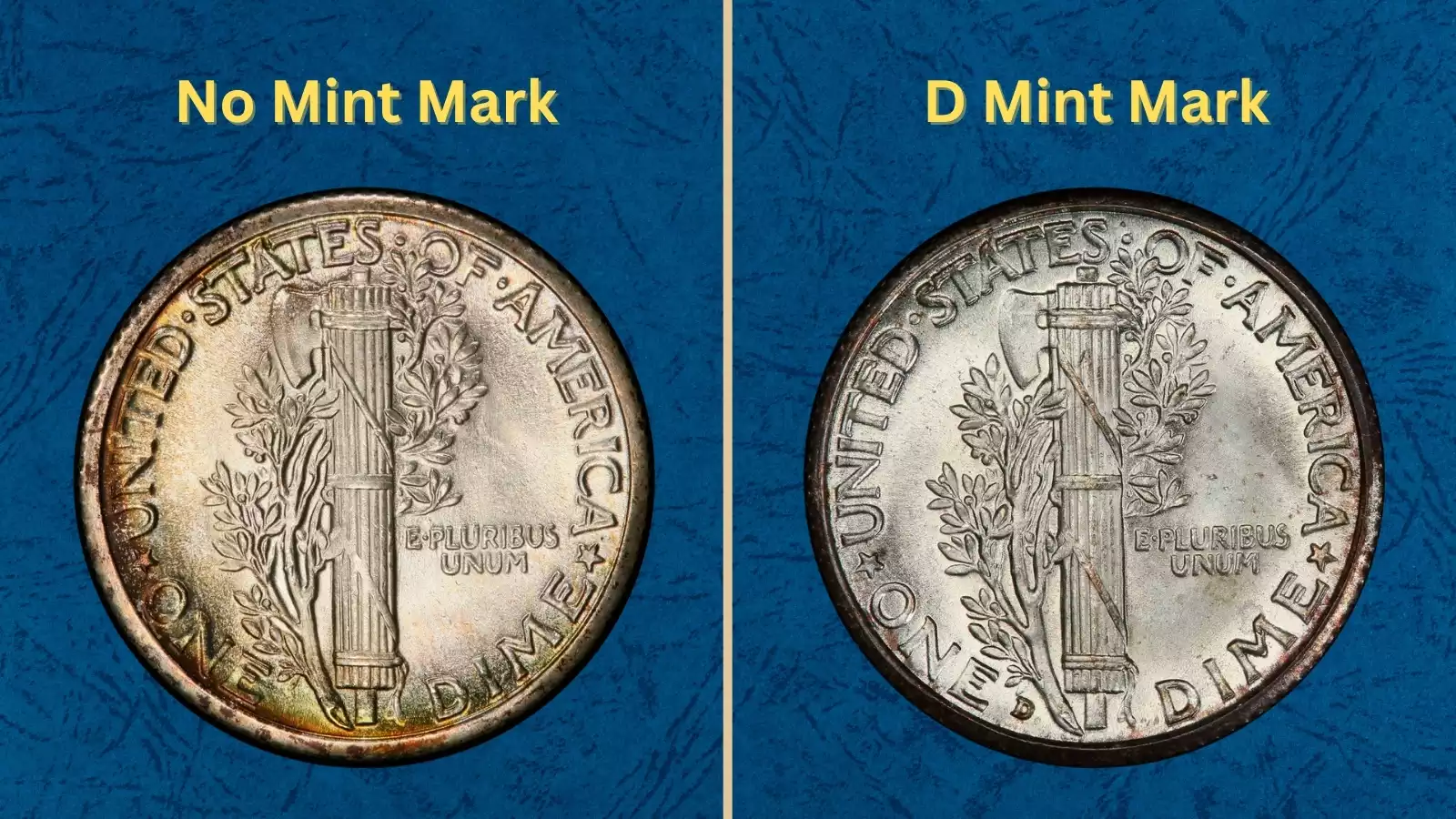 Group of 1934 Mercury dimes showing both Philadelphia and Denver Mint examples together